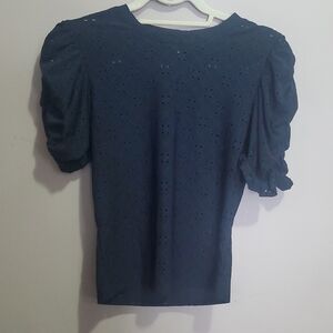 Revamped Midnight Blue Eyelet Blouse Size Medium